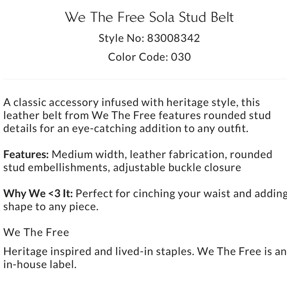 NWT We the Free Sola Stud Belt in Matcha - Sz S/M - Picture 9 of 9